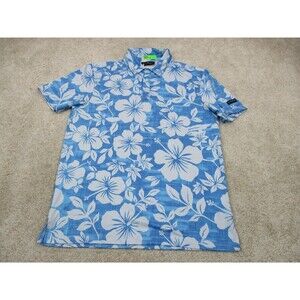 Yatta Golf Polo Shirt Mens Small S Blue Floral Graphic Print Golfing Performance